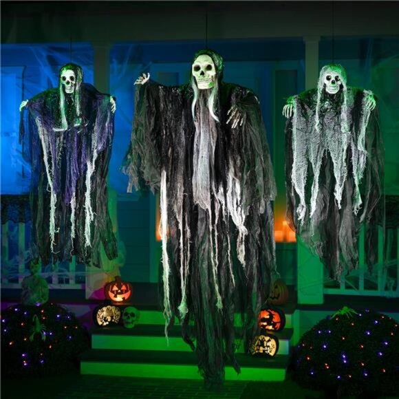 3 Pack Hanging Skeleton Ghost Decorations - Adjustable Grim Reaper Outdoor Decor - Picture 6 of 8